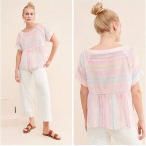 Anthropologie Letty Babydoll Top Women's Size S Oversized Embroidered Stripe